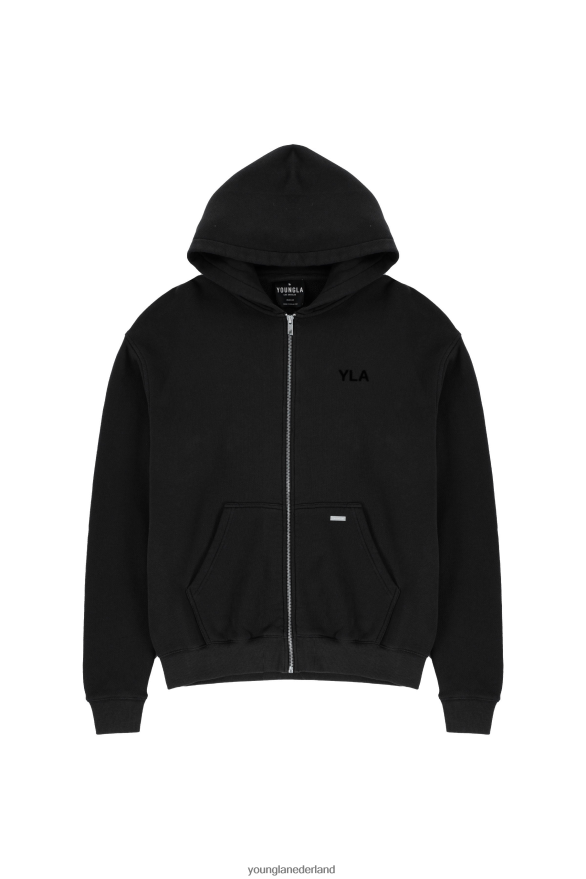 kleding nl YoungLA Heren 515 Monarch-hoodie met rits zwarte wassing ZV0RH4789