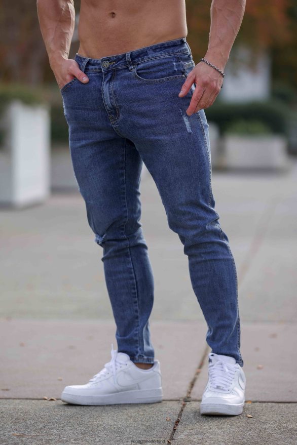 kleding nl YoungLA Heren 607 getailleerde slim-fit jeans blauwe wassing ZV0RH4747