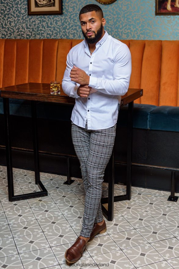 kleding nl YoungLA Heren 614 keurige geklede broek grijze plaid ZV0RH4745