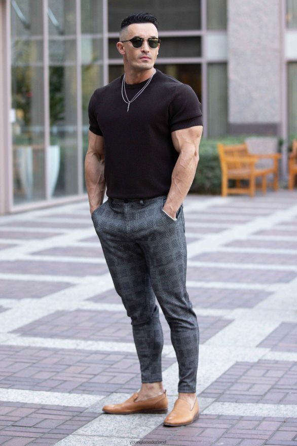 kleding nl YoungLA Heren 615 nieuwe geklede broek zwart/gebroken wit ZV0RH4751