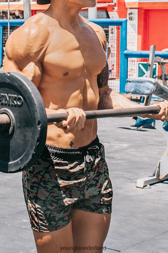 kleding nl YoungLA Heren 101 bodybuilding korte shorts camouflage zwart ZV0RH4695