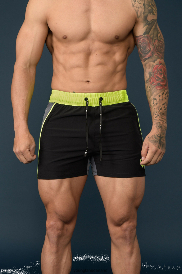 kleding nl YoungLA Heren 101 bodybuilding korte shorts zwart/neon ZV0RH4693