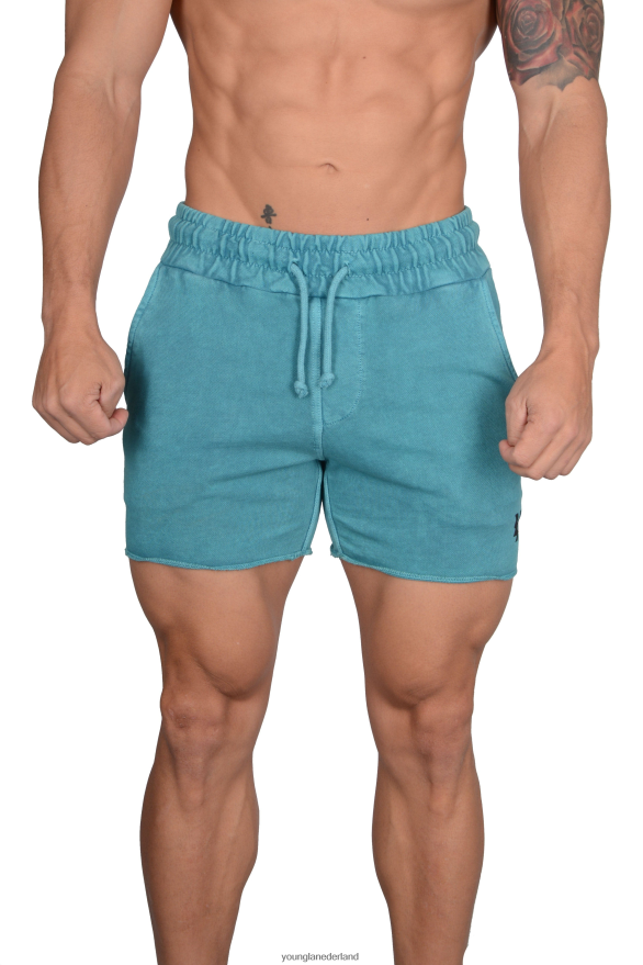 kleding nl YoungLA Heren 102 bodybuilding short van French Terry blauwgroen wassing ZV0RH4658