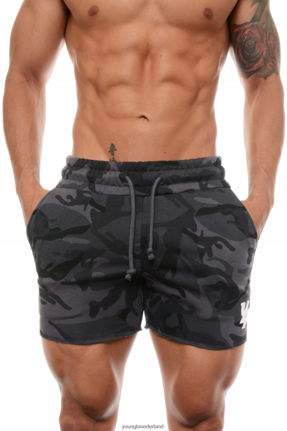 kleding nl YoungLA Heren 102 bodybuilding short van French Terry camouflage zwart ZV0RH4648