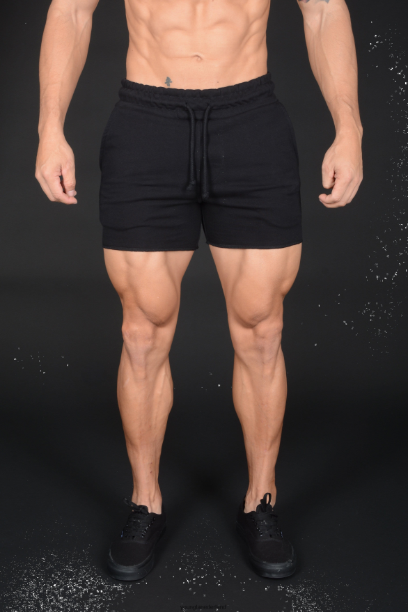 kleding nl YoungLA Heren 102 bodybuilding short van French Terry helemaal zwart ZV0RH4646