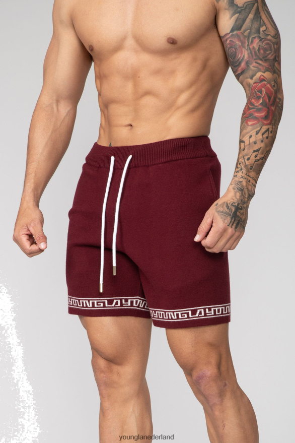 kleding nl YoungLA Heren 116 hiëroglifische gebreide shorts bordeaux ZV0RH4671