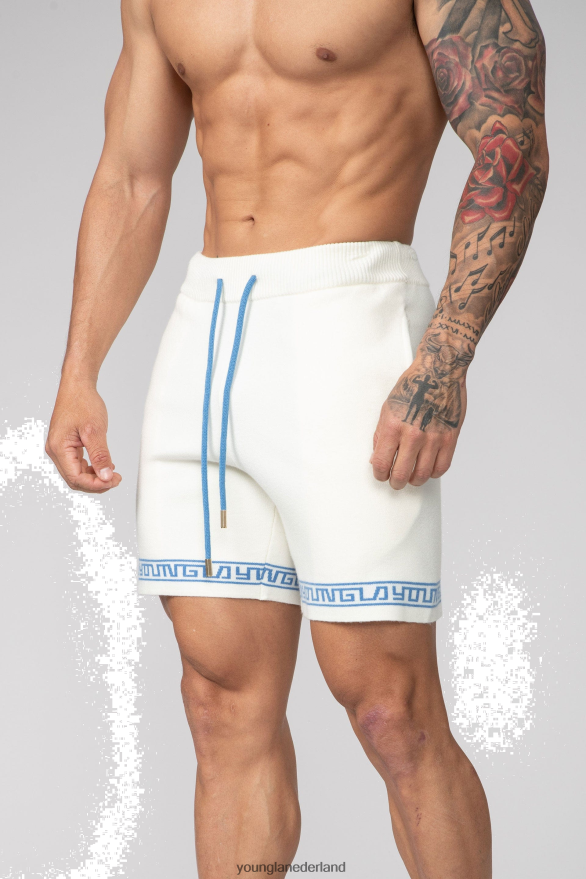 kleding nl YoungLA Heren 116 hiëroglifische gebreide shorts gebroken wit ZV0RH4673