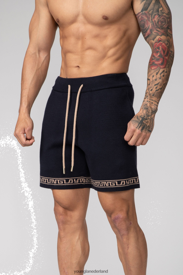 kleding nl YoungLA Heren 116 hiëroglifische gebreide shorts marine ZV0RH4672