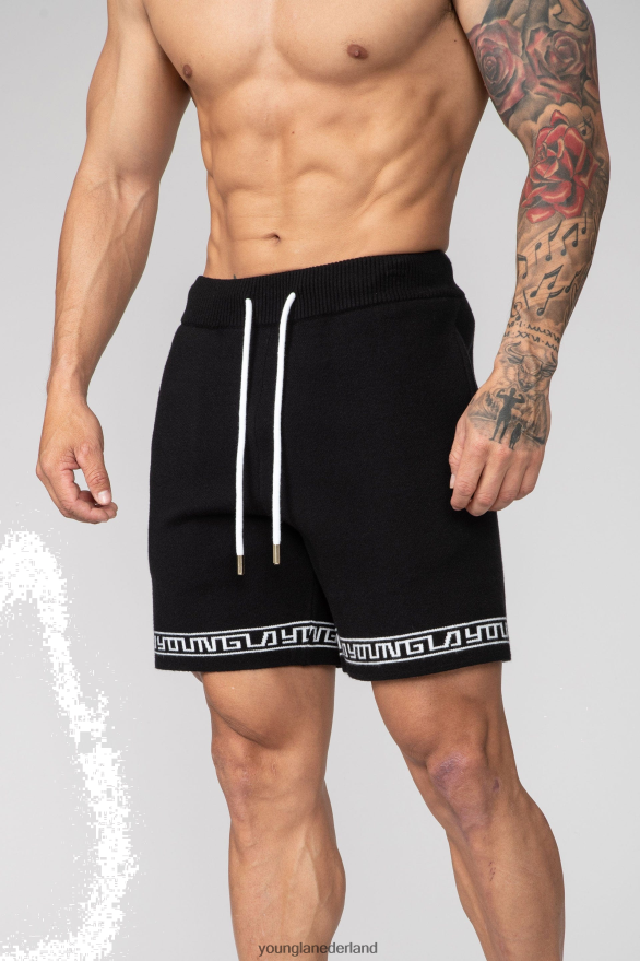 kleding nl YoungLA Heren 116 hiëroglifische gebreide shorts zwart ZV0RH4670