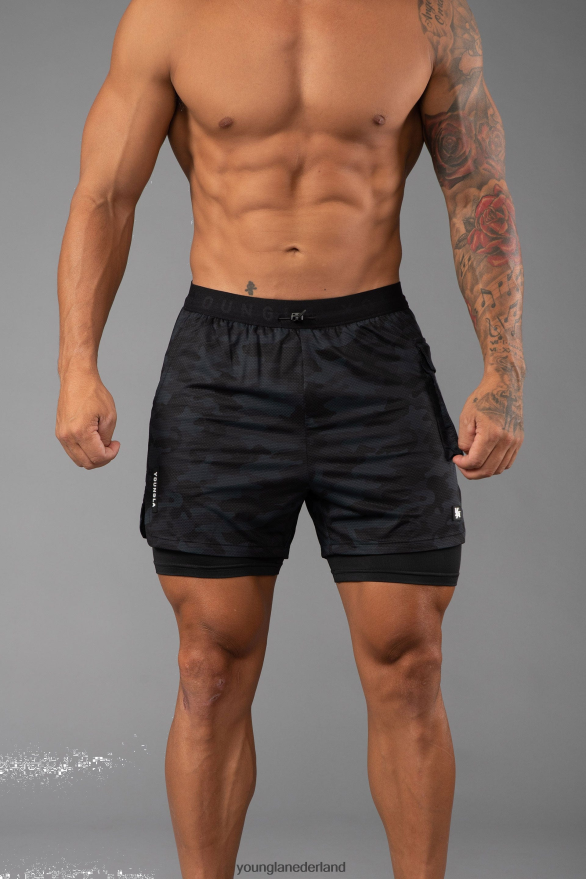 kleding nl YoungLA Heren 121 prestatielijn compressieshorts camouflage zwart ZV0RH4638