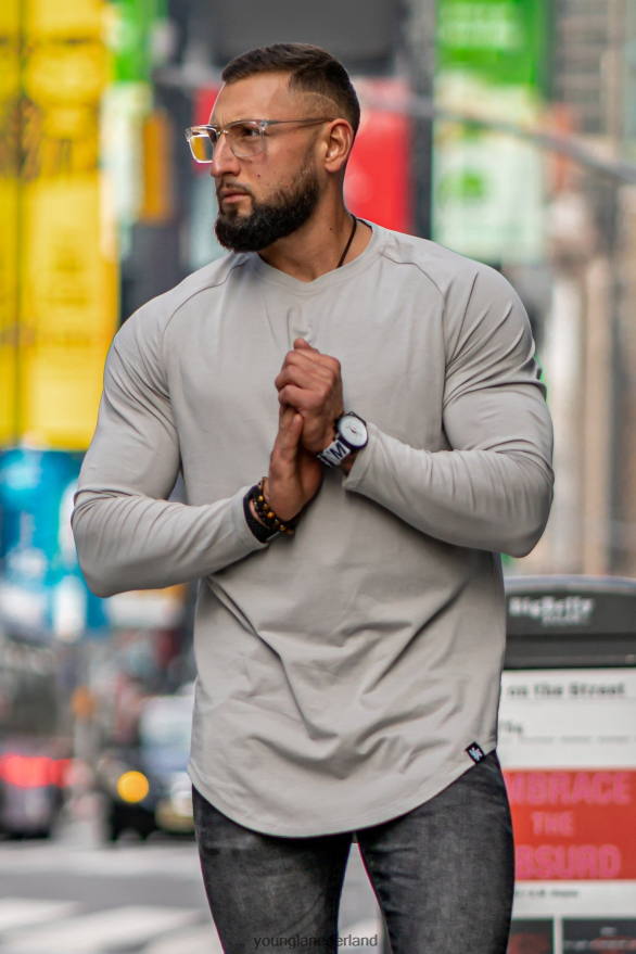 kleding nl YoungLA Heren 410 perfecte raglanoverhemden met lange mouwen grijs ZV0RH4450