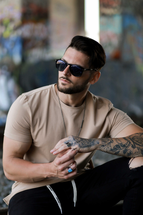 kleding nl YoungLA Heren 411 perfect T-shirt - rechte onderkant khaki ZV0RH4191