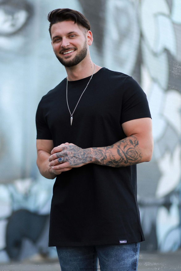 kleding nl YoungLA Heren 411 perfect T-shirt - rechte onderkant zwart ZV0RH4188