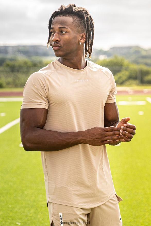 kleding nl YoungLA Heren 440 prestatielijn overhemden met korte mouwen beige ZV0RH4437