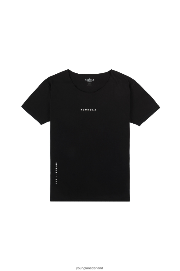 kleding nl YoungLA Heren 447 ruw gesneden T-shirt met wijde hals zwart ZV0RH4230