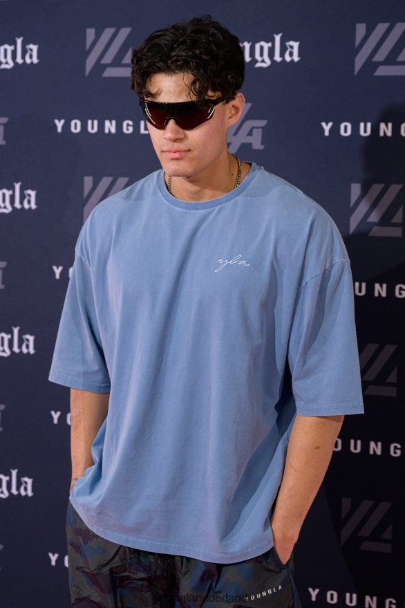 kleding nl YoungLA Heren 464 skyline supergrote T-shirts hemelsblauwe wassing ZV0RH4279