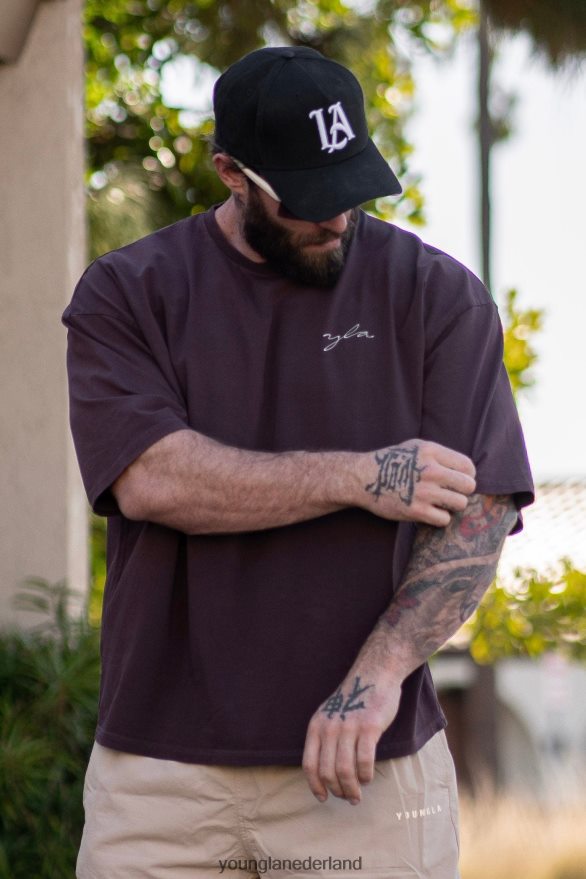 kleding nl YoungLA Heren 464 skyline supergrote T-shirts sepia roze wassing ZV0RH4278