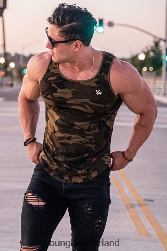 kleding nl YoungLA Heren Geribbelde tank met 314 scheppen aan de onderkant camouflage groen ZV0RH4117