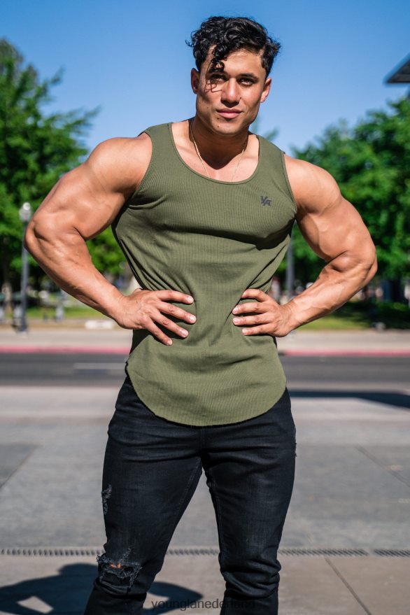 kleding nl YoungLA Heren Geribbelde tank met 314 scheppen aan de onderkant camouflage groen ZV0RH4117