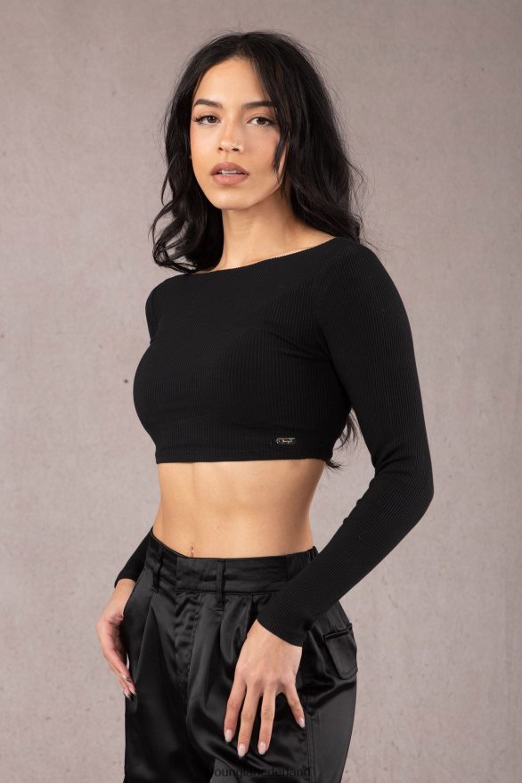 kleding nl YoungLA vrouwen W419 Grace cropped top zwart ZV0RH41046