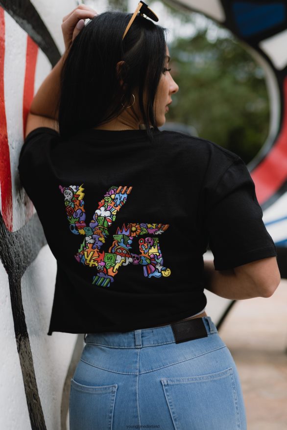 kleding nl YoungLA vrouwen W421 trippy oversized T-shirt zwart ZV0RH41080