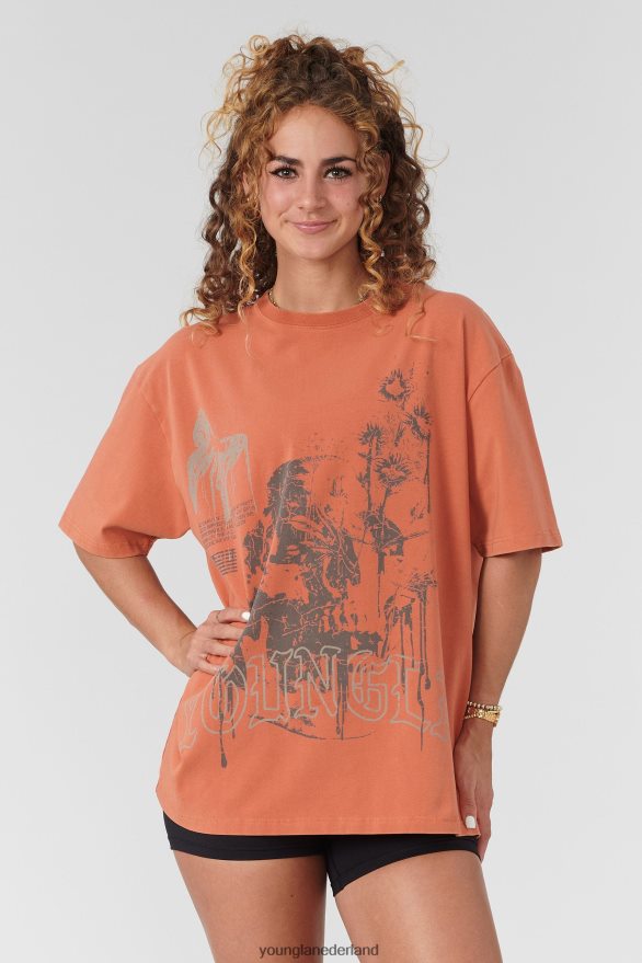 kleding nl YoungLA vrouwen W427 fantoom oversized T-shirts oranje wassing ZV0RH41030