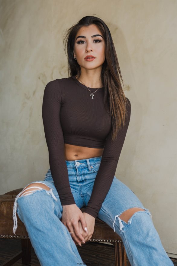 kleding nl YoungLA vrouwen w402 geribbelde lange mouw licht taupe ZV0RH41064