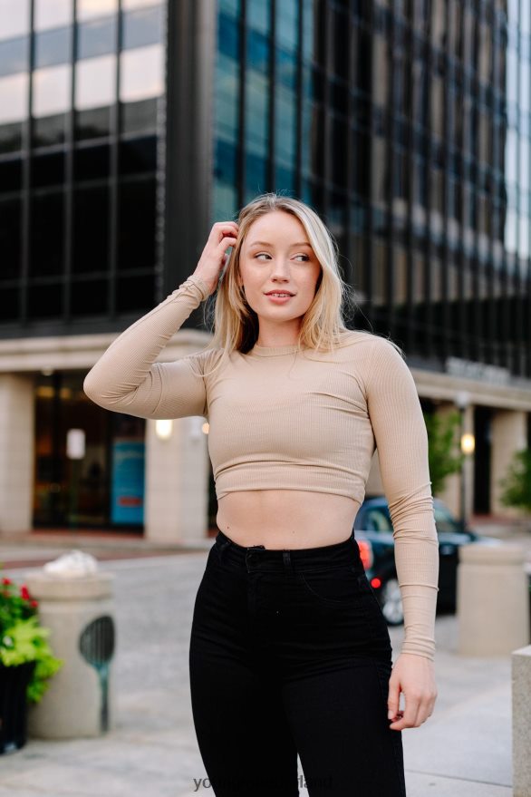 kleding nl YoungLA vrouwen w402 geribbelde lange mouw licht taupe ZV0RH41064