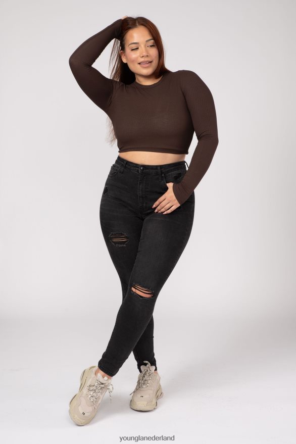 kleding nl YoungLA vrouwen w402 geribbelde lange mouw licht taupe ZV0RH41064