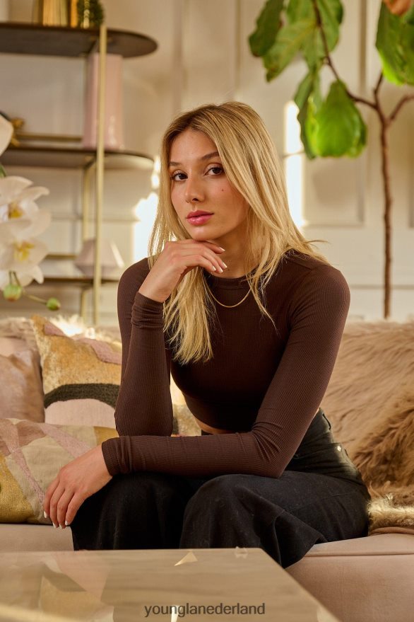 kleding nl YoungLA vrouwen w402 geribbelde lange mouw licht taupe ZV0RH41064