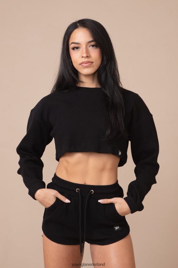 kleding nl YoungLA vrouwen w413 perzikkleurige cropped lange mouw ivoor ZV0RH41071