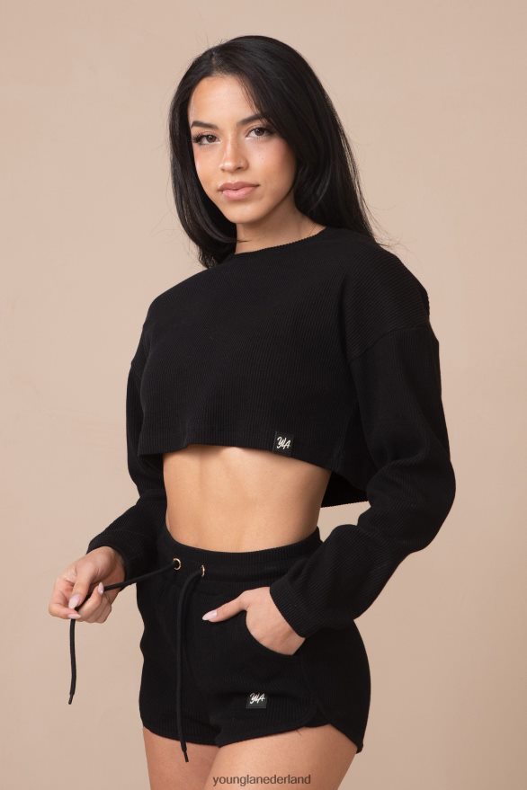 kleding nl YoungLA vrouwen w413 perzikkleurige cropped lange mouw ivoor ZV0RH41071