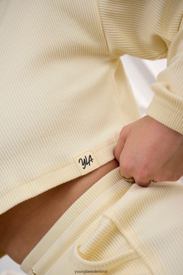 kleding nl YoungLA vrouwen w413 perzikkleurige cropped lange mouw ivoor ZV0RH41071