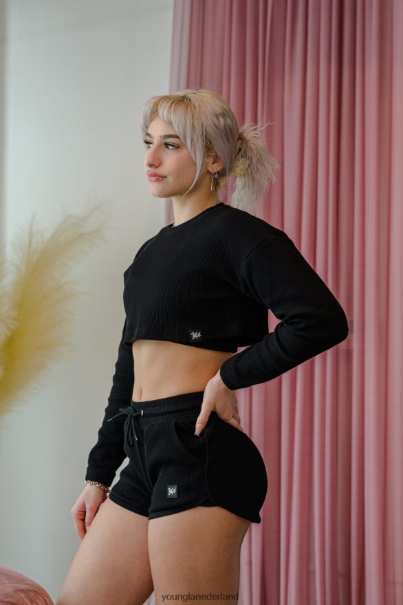 kleding nl YoungLA vrouwen w413 perzikkleurige cropped lange mouw ivoor ZV0RH41071