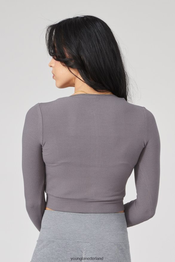 kleding nl YoungLA vrouwen w418 lange mouw met dubbele ritssluiting grijs ZV0RH41040
