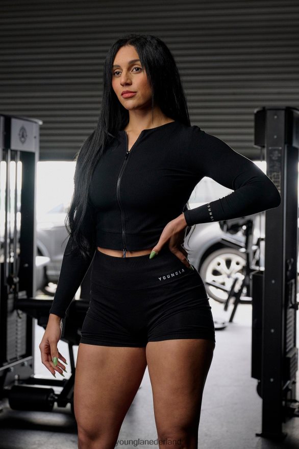 kleding nl YoungLA vrouwen w418 lange mouw met dubbele ritssluiting zwart ZV0RH41039