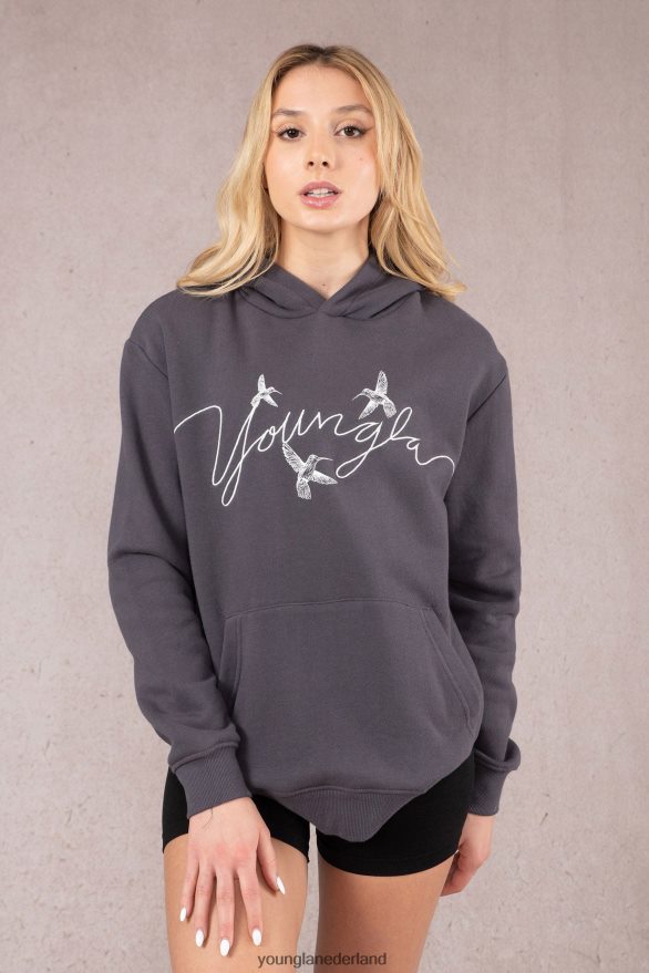 kleding nl YoungLA vrouwen W509 oversized hoodie met kolibrie donker olijfgroen ZV0RH41188