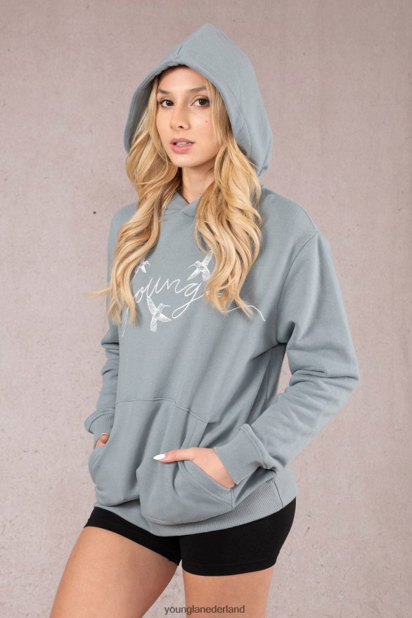 kleding nl YoungLA vrouwen W509 oversized hoodie met kolibrie zwart ZV0RH41187