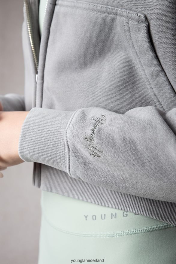 kleding nl YoungLA vrouwen w503 essentiële hoodie met rits zwart ZV0RH41178